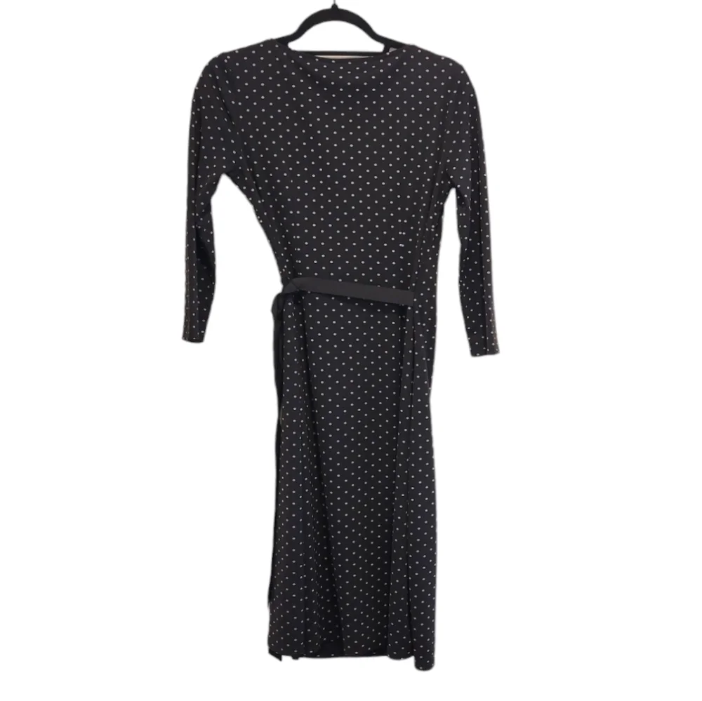Ann Taylor Loft Black Tan Polka Dot A-Line Fit & Flare Midi Wrap Long Dress 4 - Picture 2 of 8